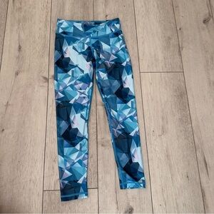 NWT Kids Geometric Print Leggings Blue Abstract Activewear Stretch Full Length